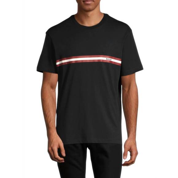 NEW BALLY men's striped logo t-shirt in black
